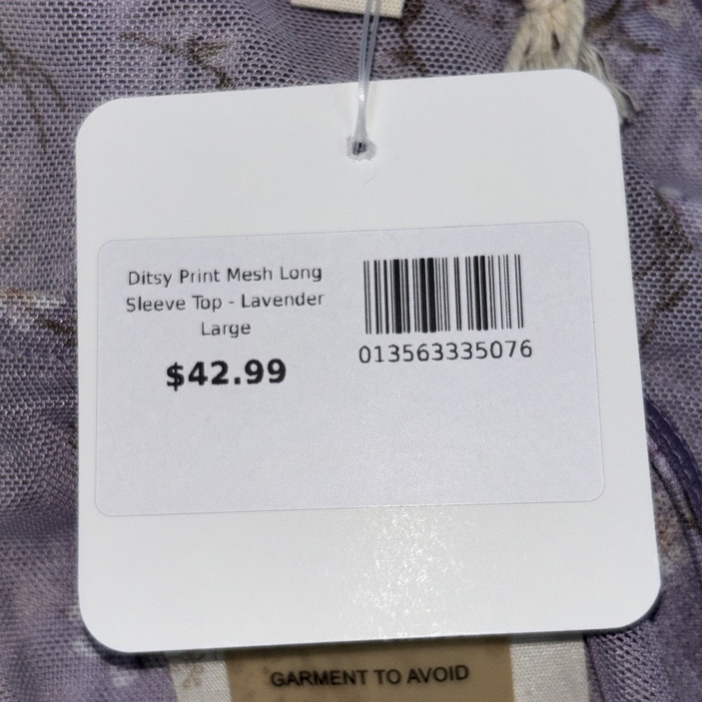 Anthropology Hem & Thread Sz L Ditsy Print Mesh Cabbage Long Sleeve Top Lavender - Picture 12 of 15